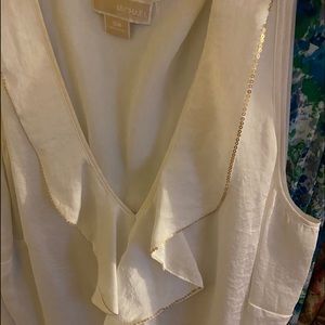 White blouse, silk, with hold trimming